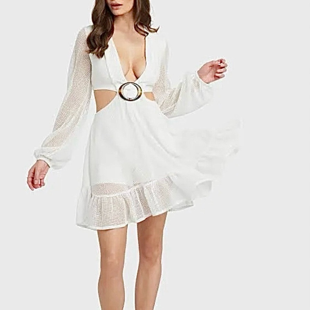 NWT Bebe white ring detail side cutout dress